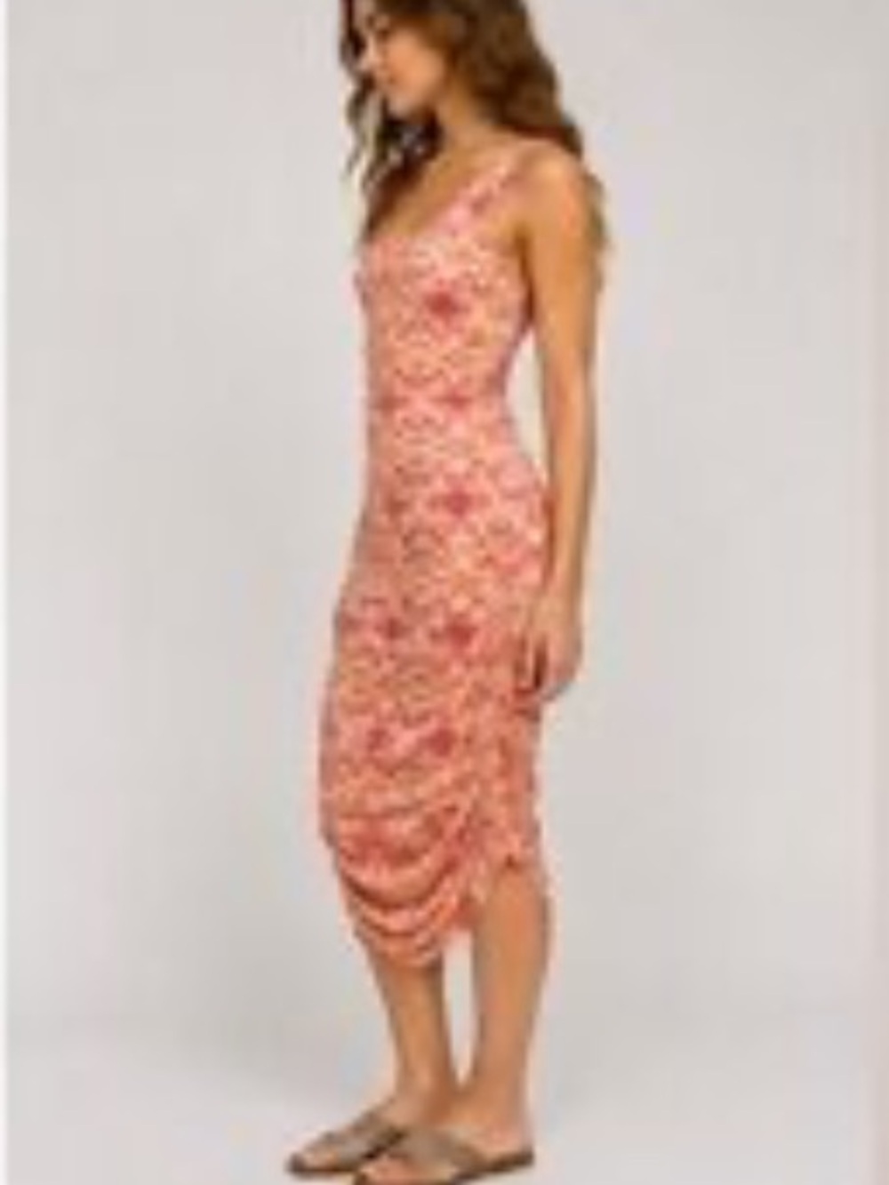 Victoria’s Secret pink orange patterned midi ruched stretch dress size XS